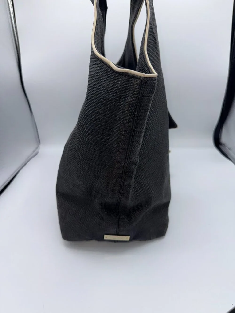 Kate Spade Black Canvas Bow Shoulder Bag Tote Purse - Picture 7 of 15